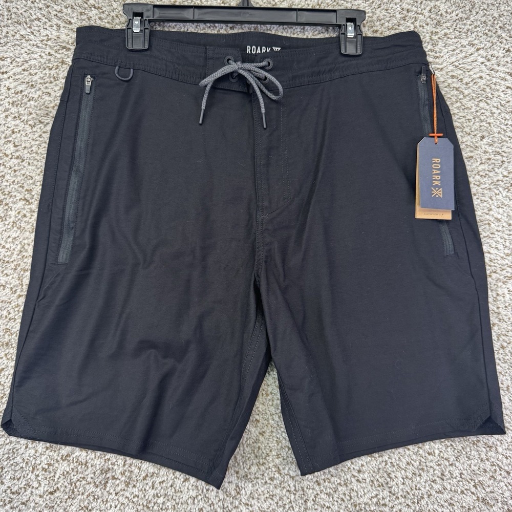 NEW Roark The Layover 2.0 Shorts Men' Size 33 Black Hybrid Stretch Zip Pockets
